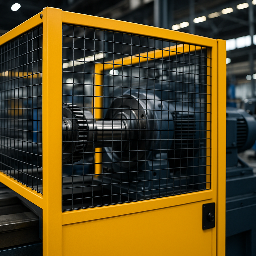 Industrial machine guard protecting moving machinery